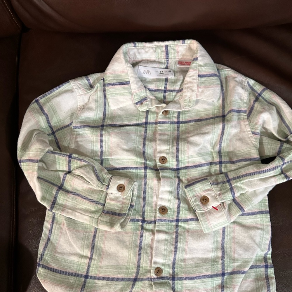 Zara Green and Blue Button Down Shirt Classic Plaid Design